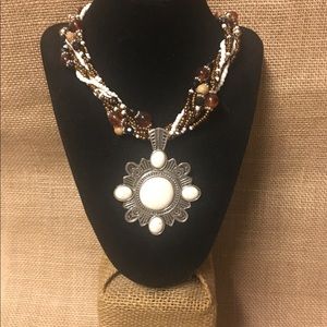 Beaded Necklace, Pendant and Earrings